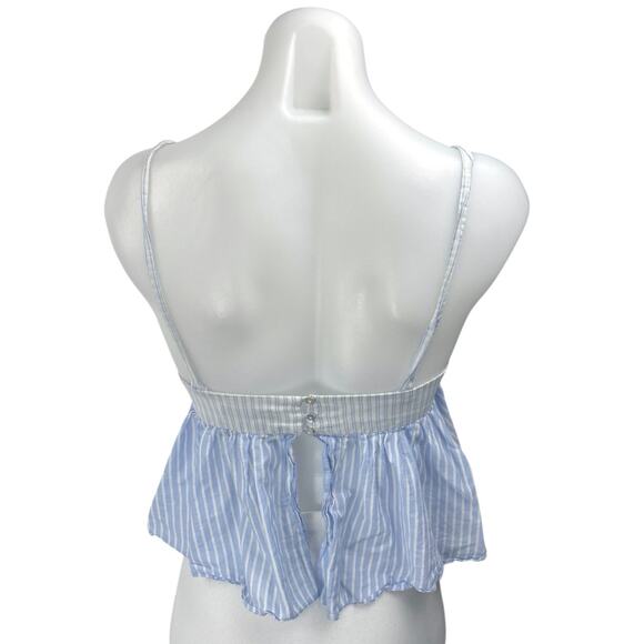 Zara Blue White Sleeveless Striped Cami Camisole Tank Peplum Crop Top Size S - Picture 2 of 3
